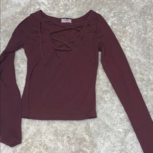 Maroon v cut tie long sleeve